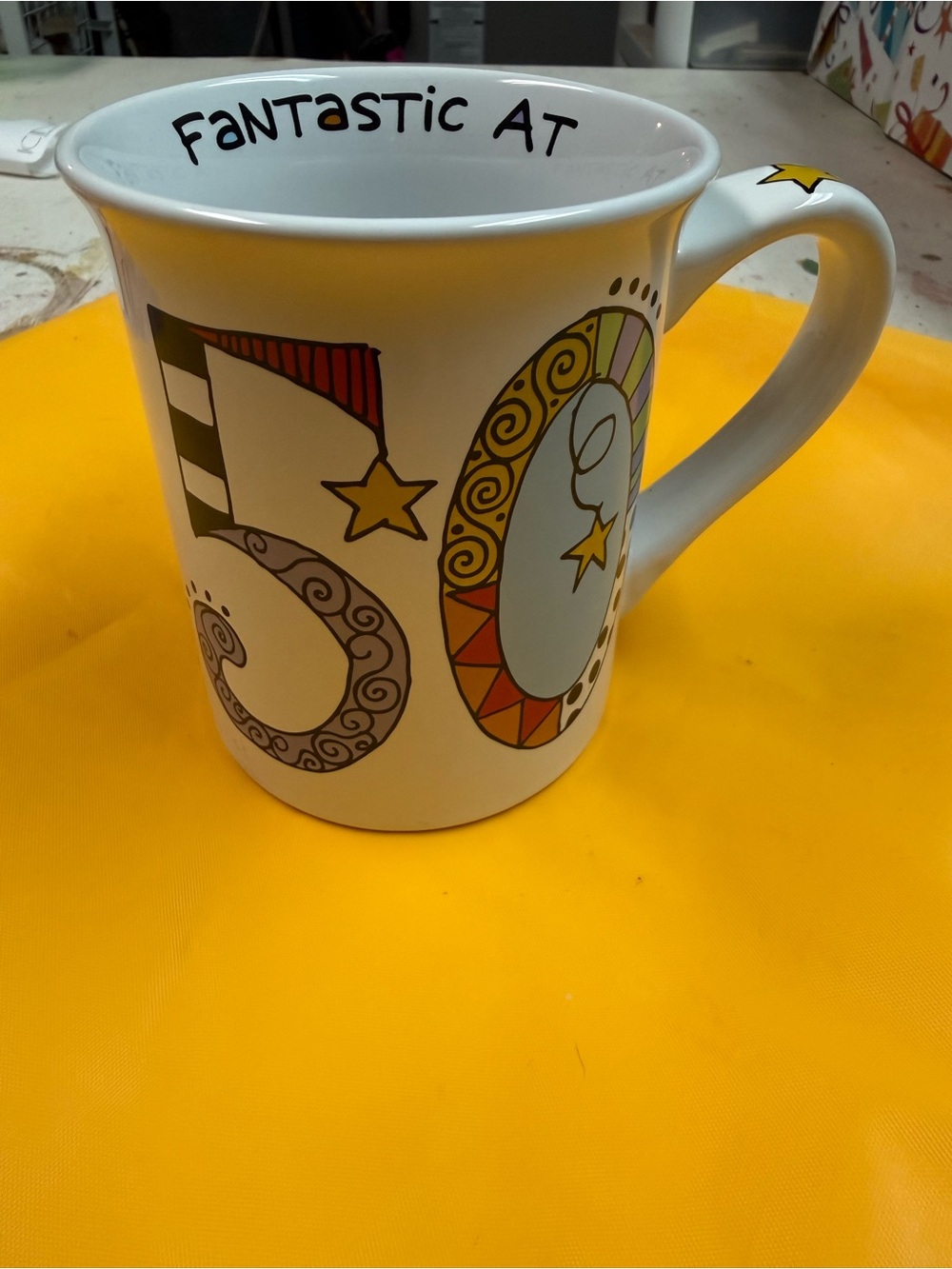 Fantastic At 50 White Ceramic Coffee Mug - Decorative Numbered Design